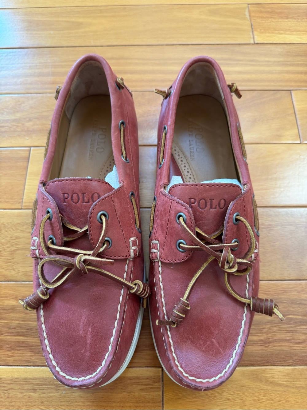 Polo by Ralph Lauren Men's Dusty Red Leather Boat Loafers